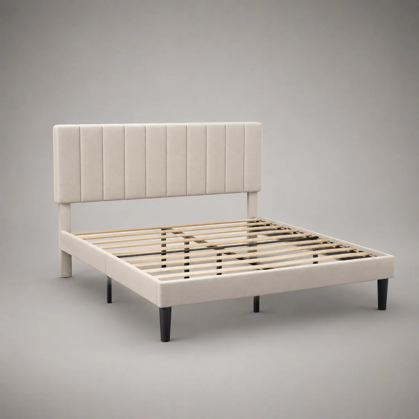 Stoffbett 160x200 cm Creme mit Kiefernholzlattenrost