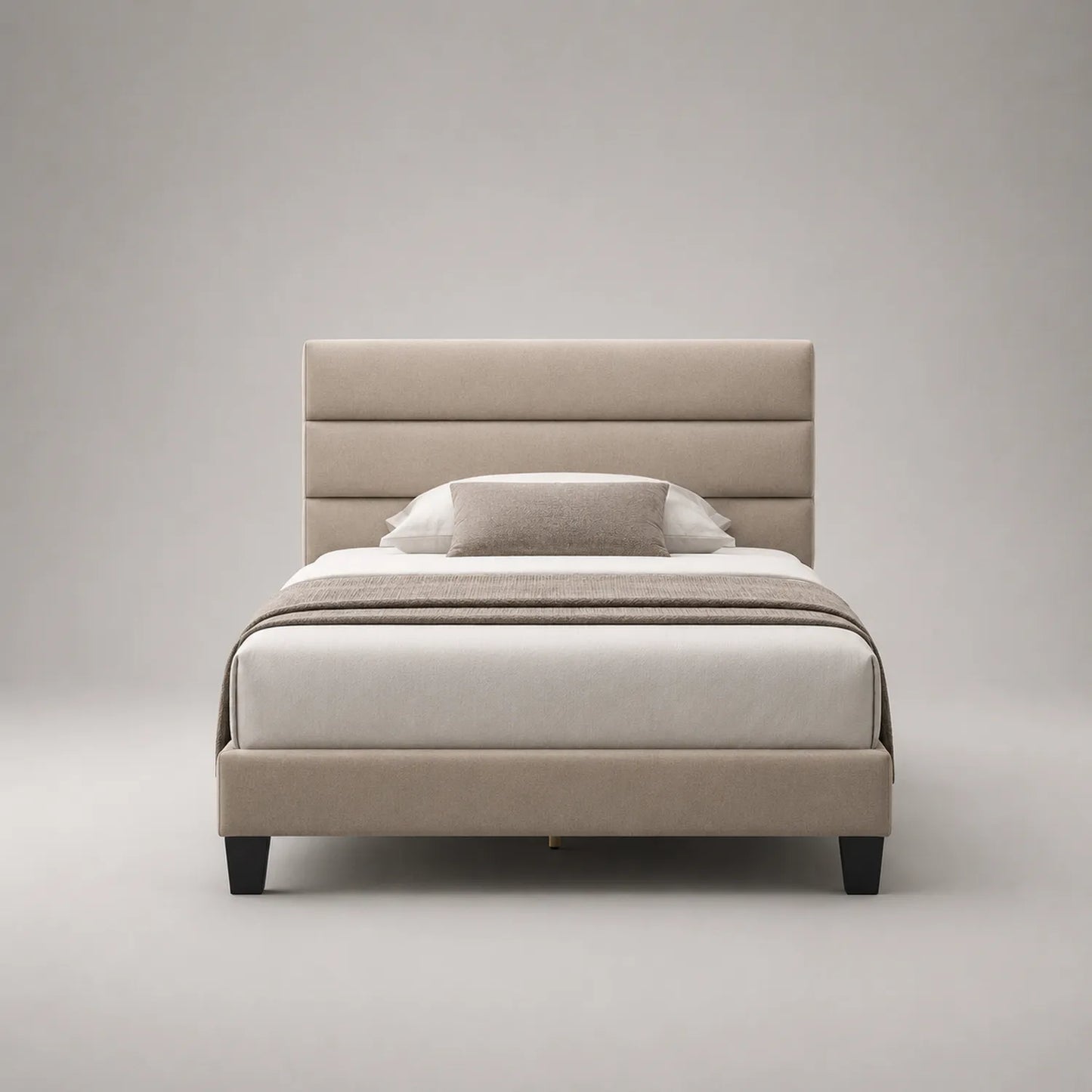 Doppelbett 200x160cm Textil Kopfteil Beige Holzbeine