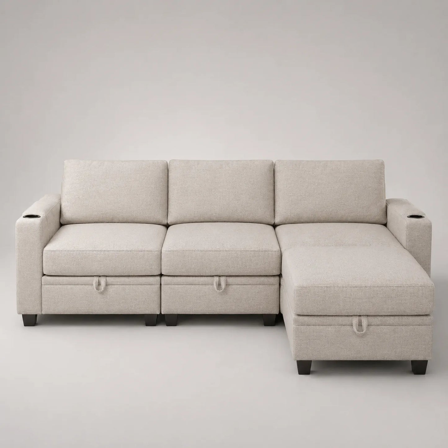 Ecksofa mit Stauraum Beige Polyestergewebe 250cm