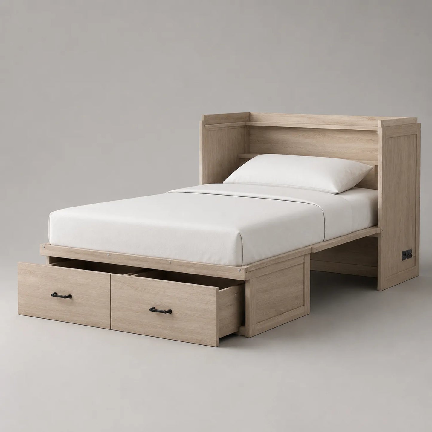 Einzelbett Holz mit Stauraum, Eichefarben