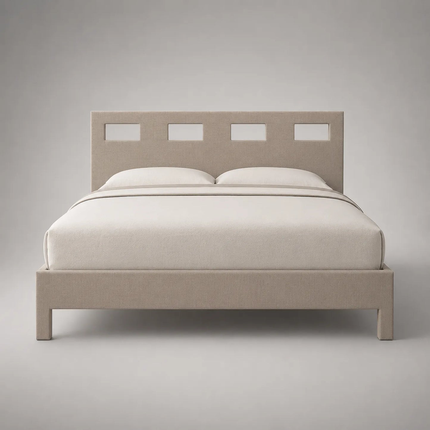 Doppelbett Stoff Beige mit Holzrahmen