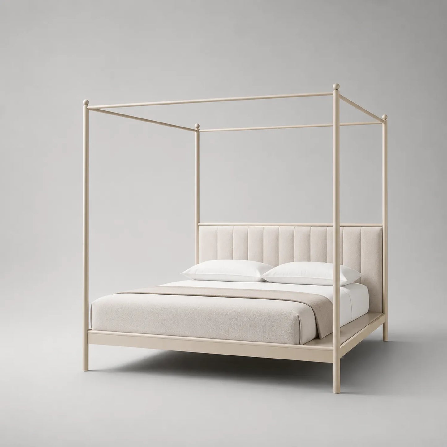 Metall-Himmelbett 200x180 cm mit Polsterkopfteile Beige