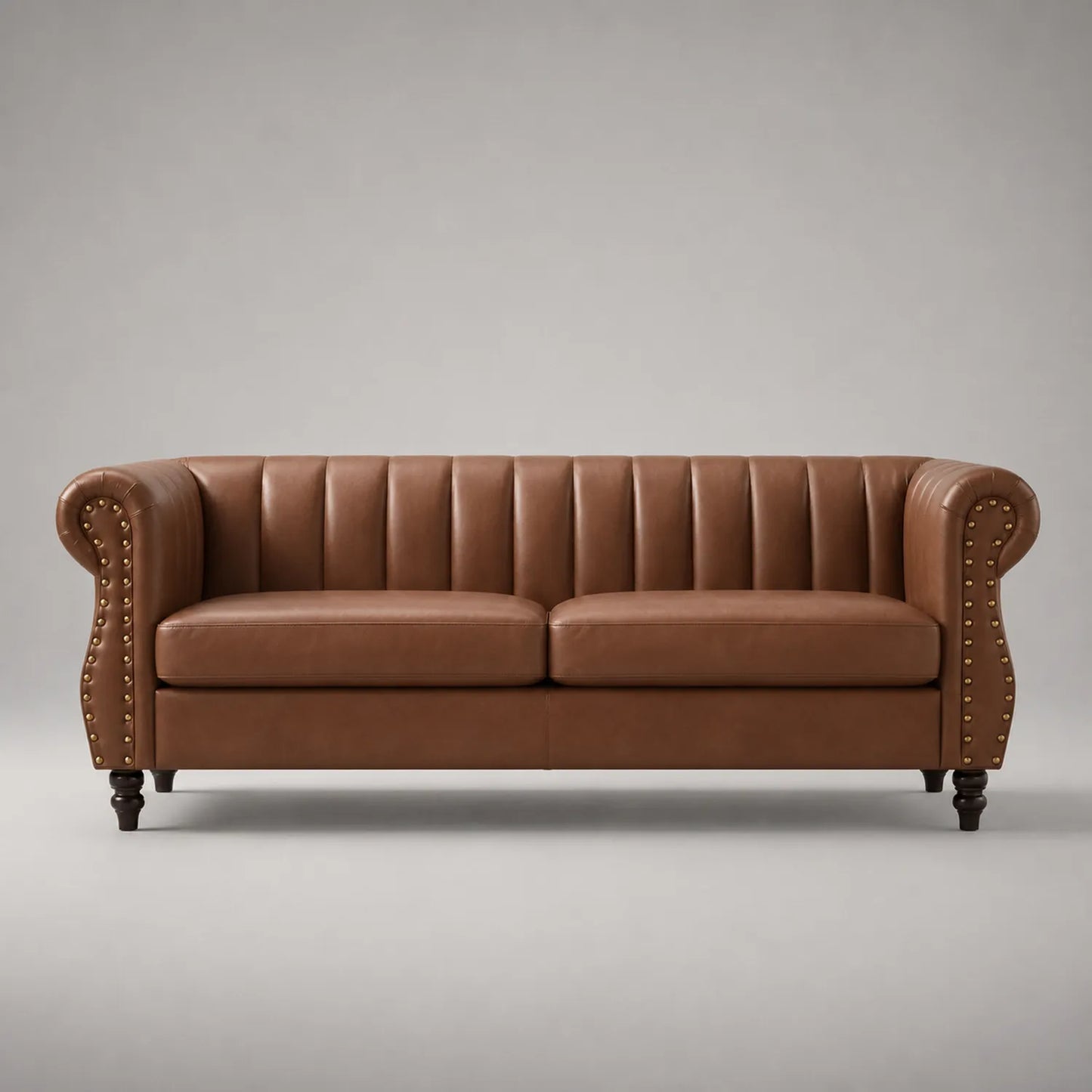 Ledersofa 3-Sitzer Braun mit Nieten 200 cm