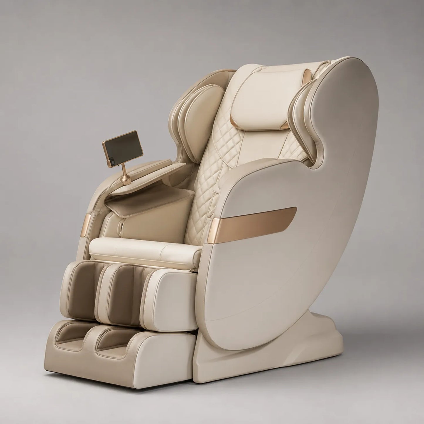 Massagesessel Leder Beige-Gold elektrisch verstellbar