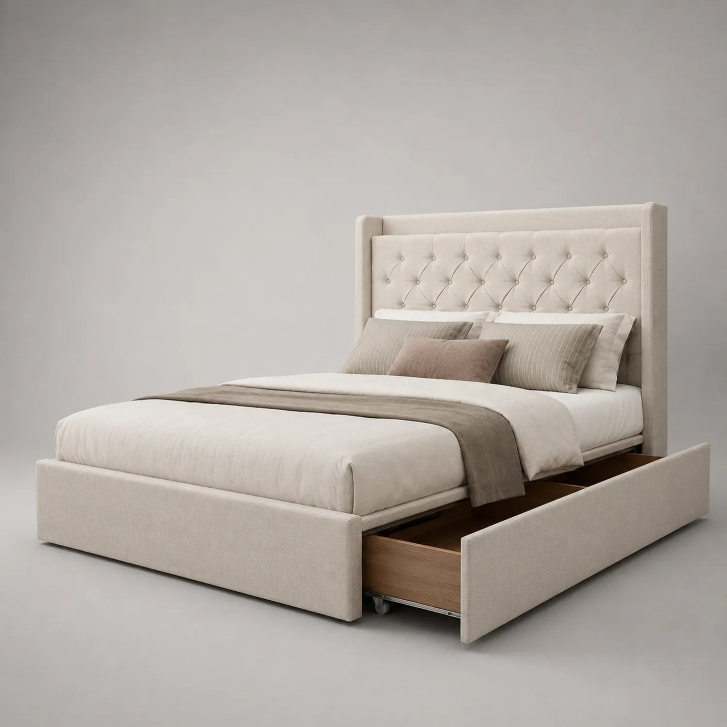 Polsterbett mit Stauraum 160x200 cm Beige