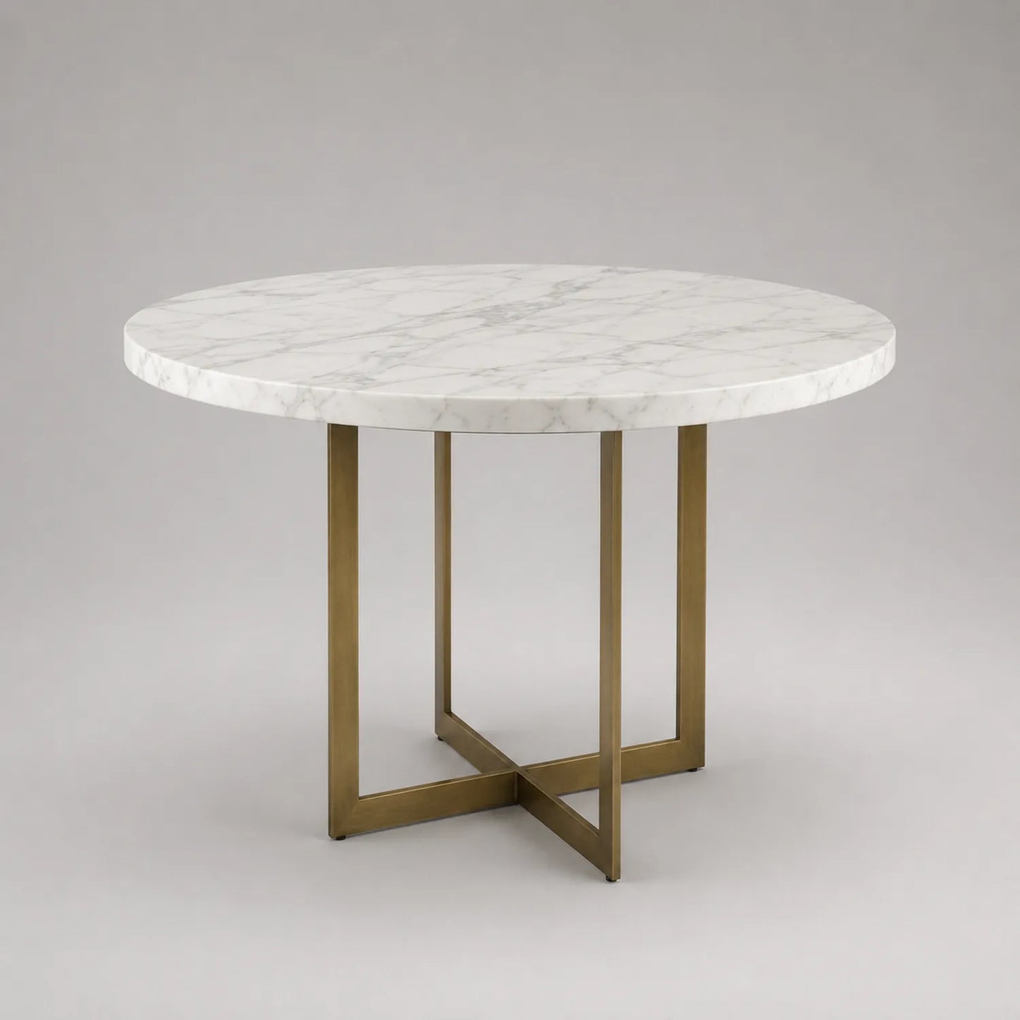 Runder Tisch aus Marmor und Metall, 110 cm, Weiß/Gold