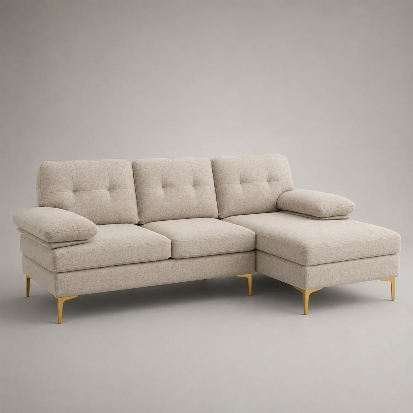 Ecksofa mit Ottomane Stoff Beige 220 cm