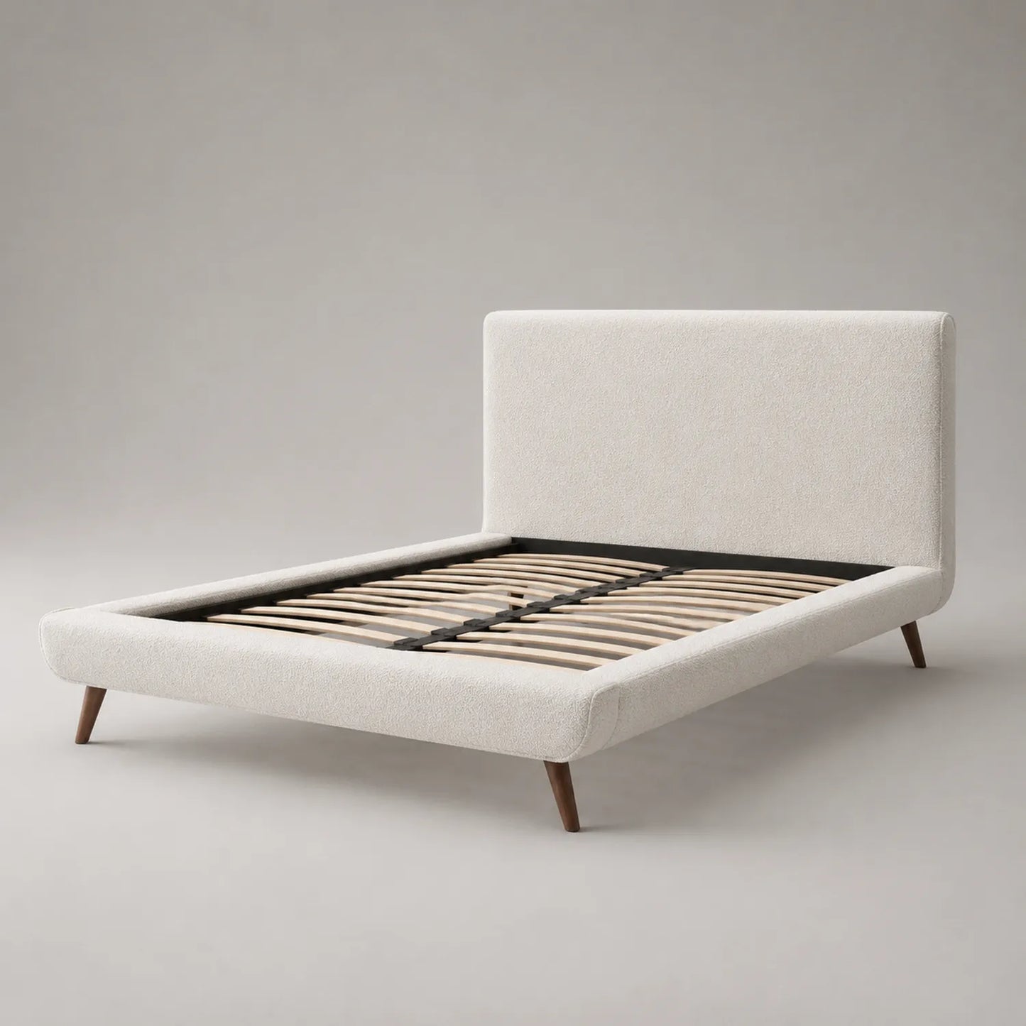 Bouclé-Bettgestell 160x200 cm mit Holzfüßen in Beige