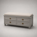 Holzbank mit Polstersitz und Schubladen in Grau Beige