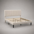 Stoffbett 160x200 cm Creme mit Kiefernholzlattenrost