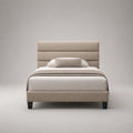 Doppelbett 200x160cm Textil Kopfteil Beige Holzbeine