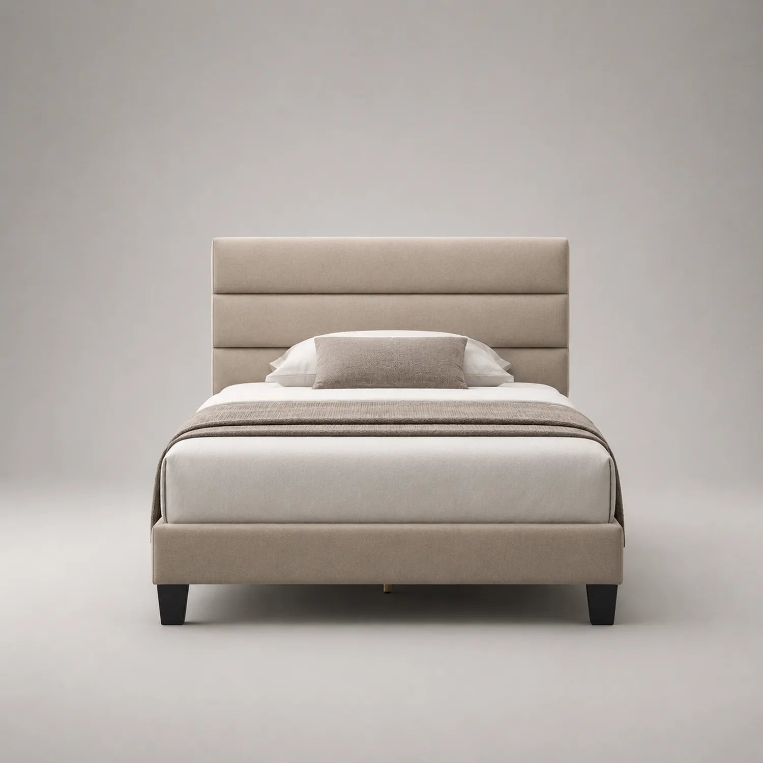 Doppelbett 200x160cm Textil Kopfteil Beige Holzbeine