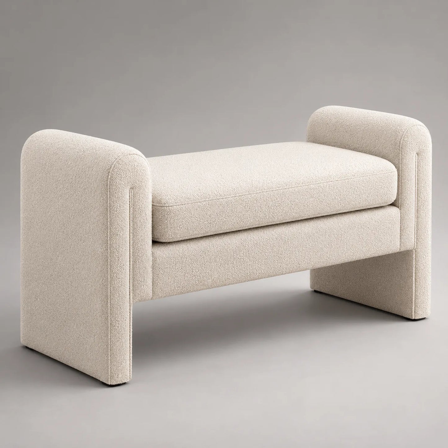 Polsterbank mit Armlehnen aus Holz und Polyester, Creme, 120cm