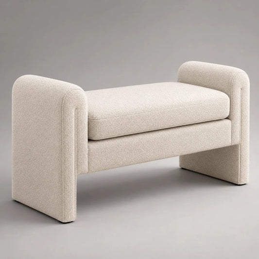 Polsterbank mit Armlehnen aus Holz und Polyester, Creme, 120cm
