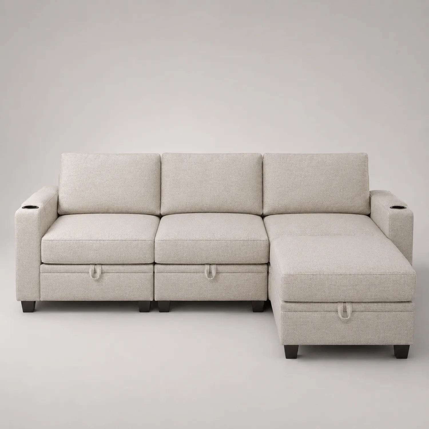 Ecksofa mit Stauraum Beige Polyestergewebe 250cm