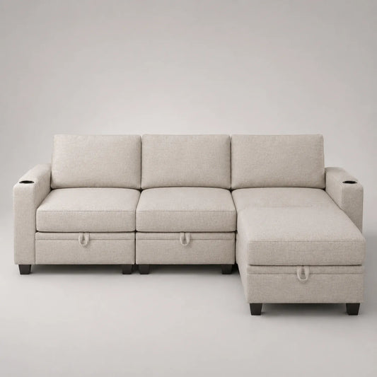 Ecksofa mit Stauraum Beige Polyestergewebe 250cm