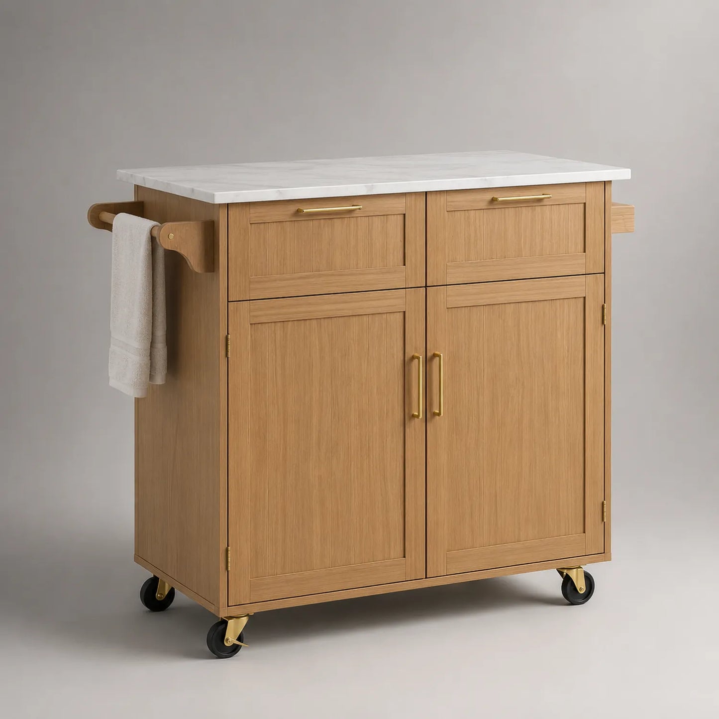 Holzschrank mit Marmorplatte und Rollen