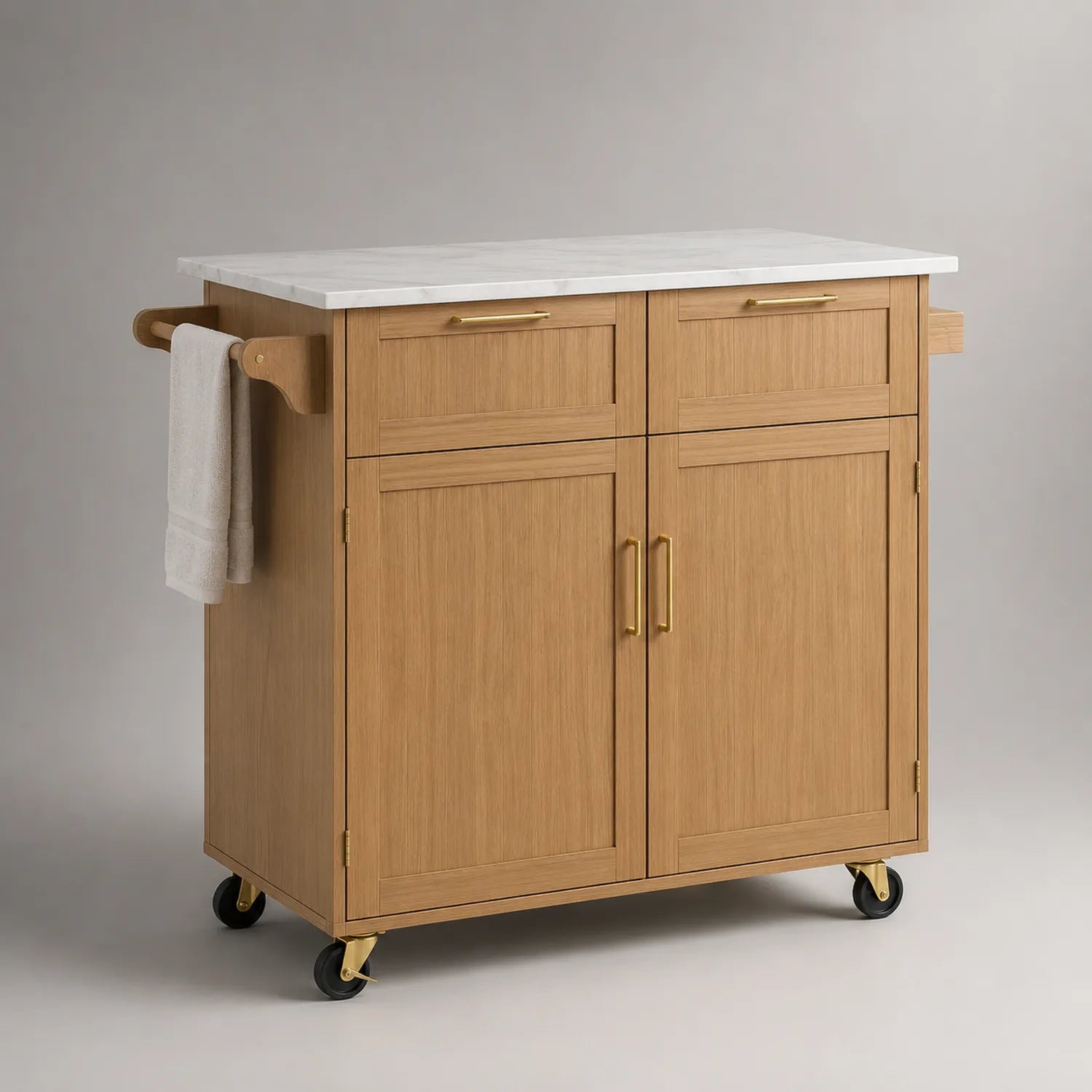 Holzschrank mit Marmorplatte und Rollen