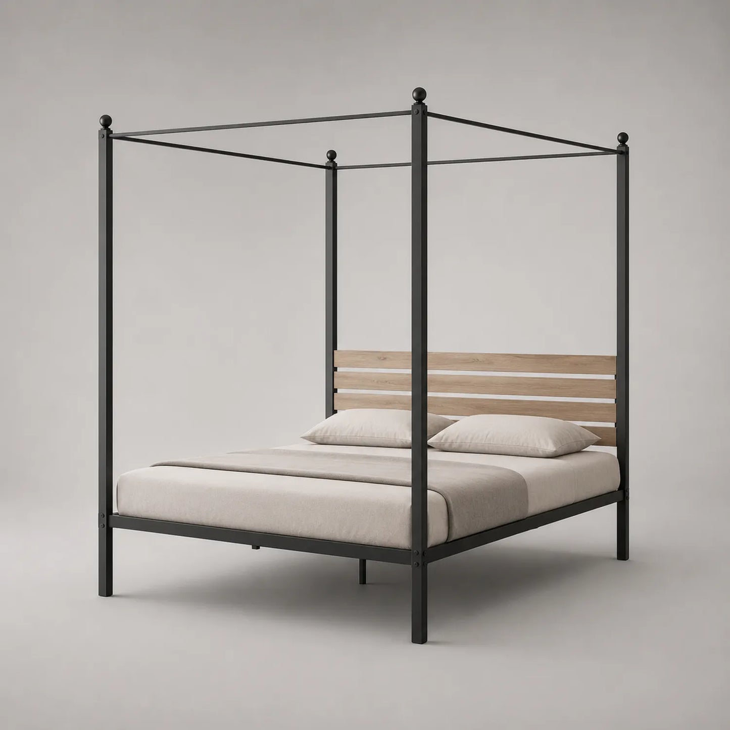 Metall Himmelbett 160x200 cm Stahl Eichenholz Schwarz