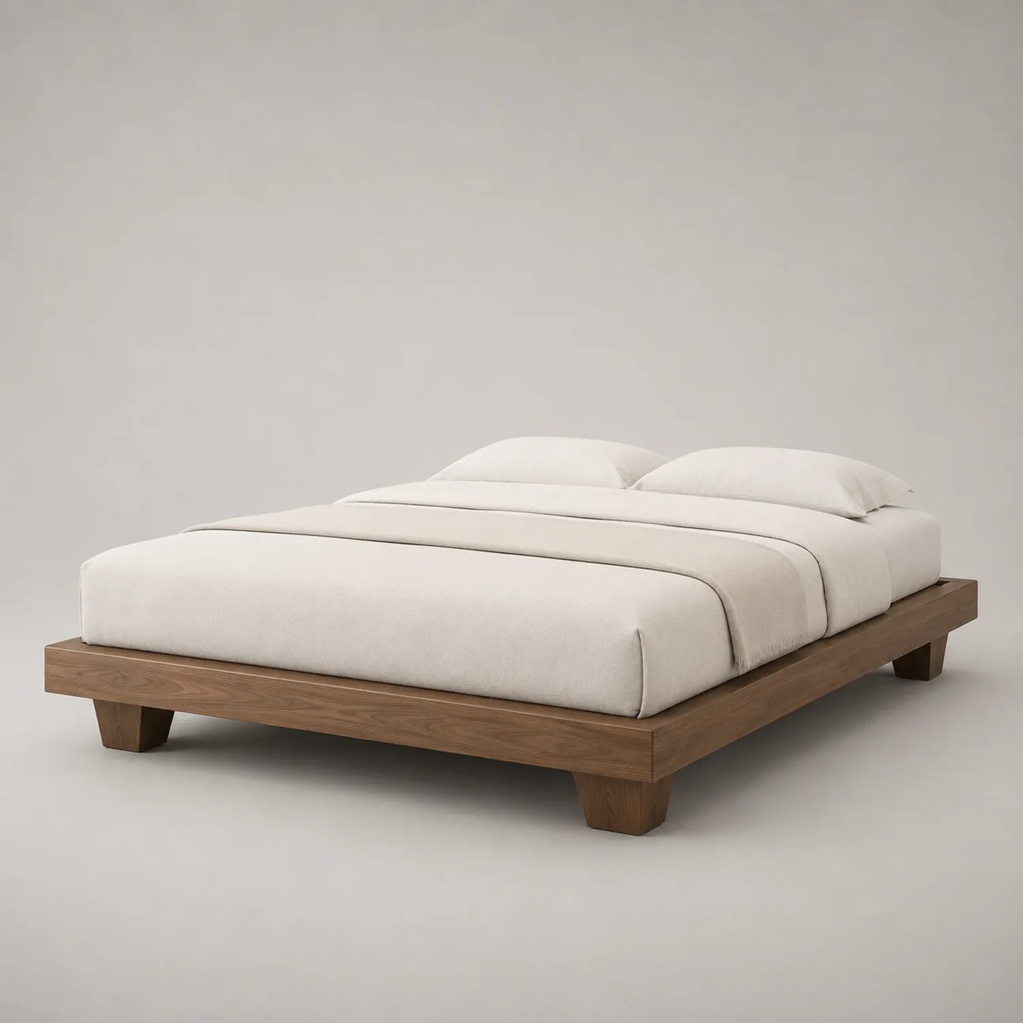 Holzbett mit beigem Polyesterbezug 200x180 cm