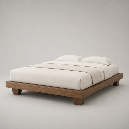 Holzbett mit beigem Polyesterbezug 200x180 cm