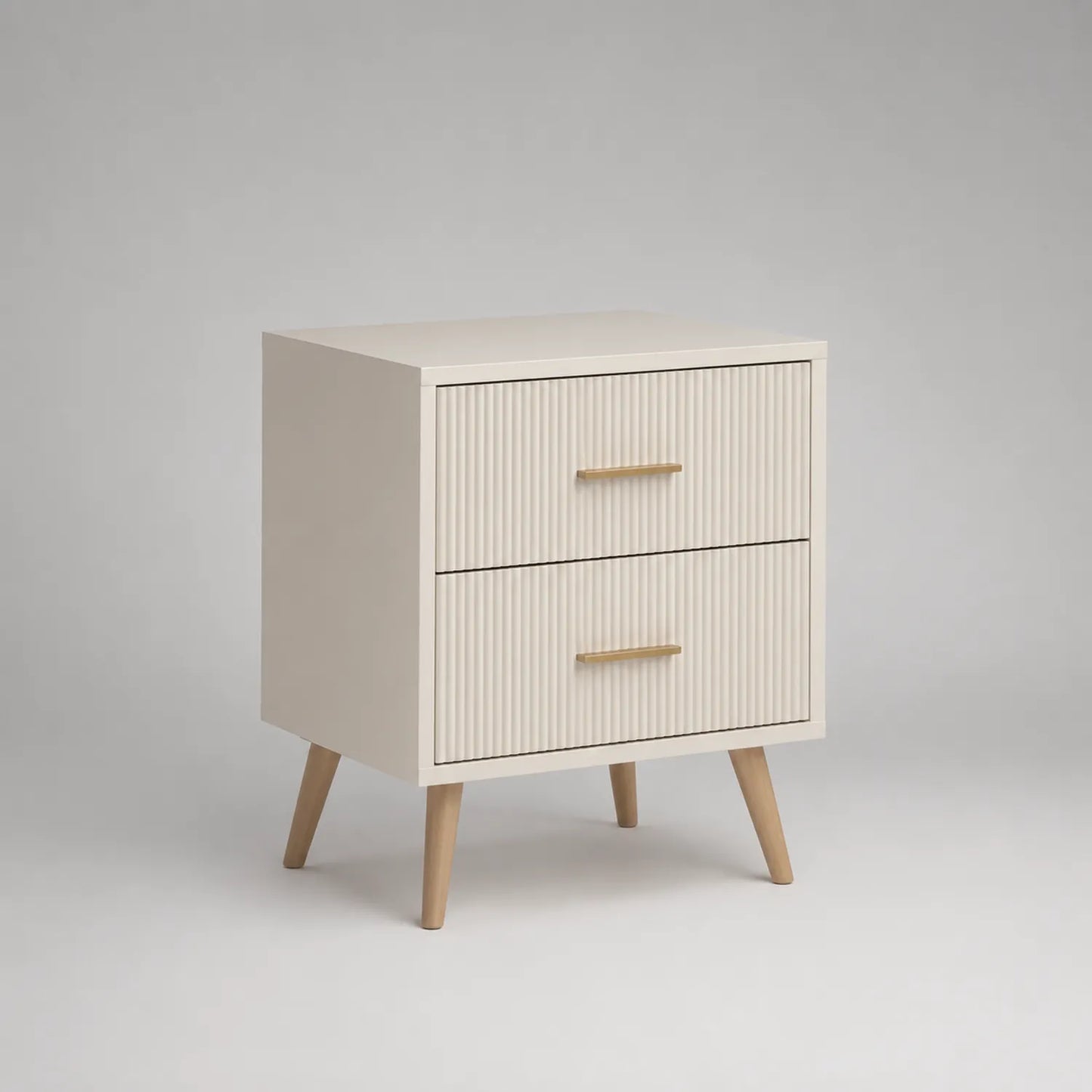 Holz Nachttisch mit 2 Schubladen Beige