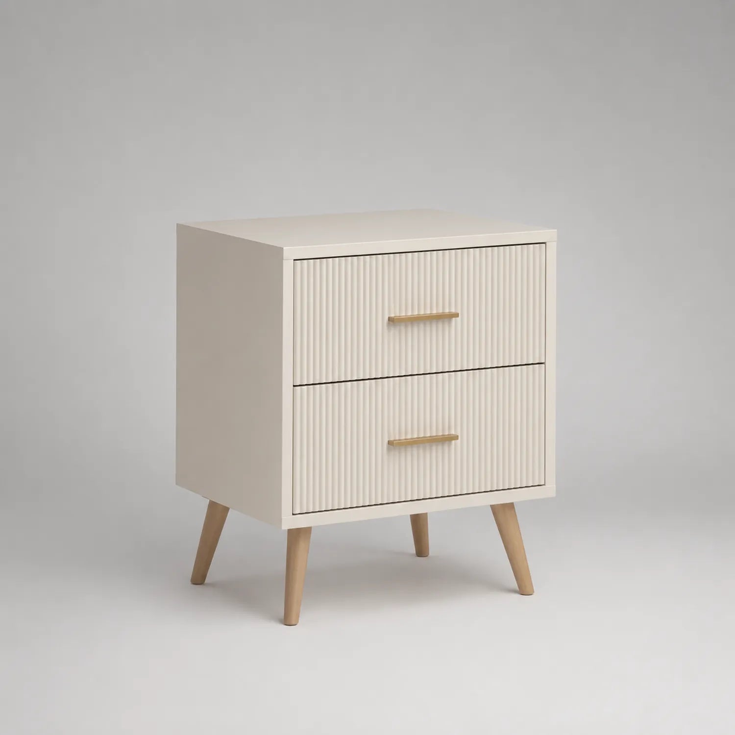 Holz Nachttisch mit 2 Schubladen Beige