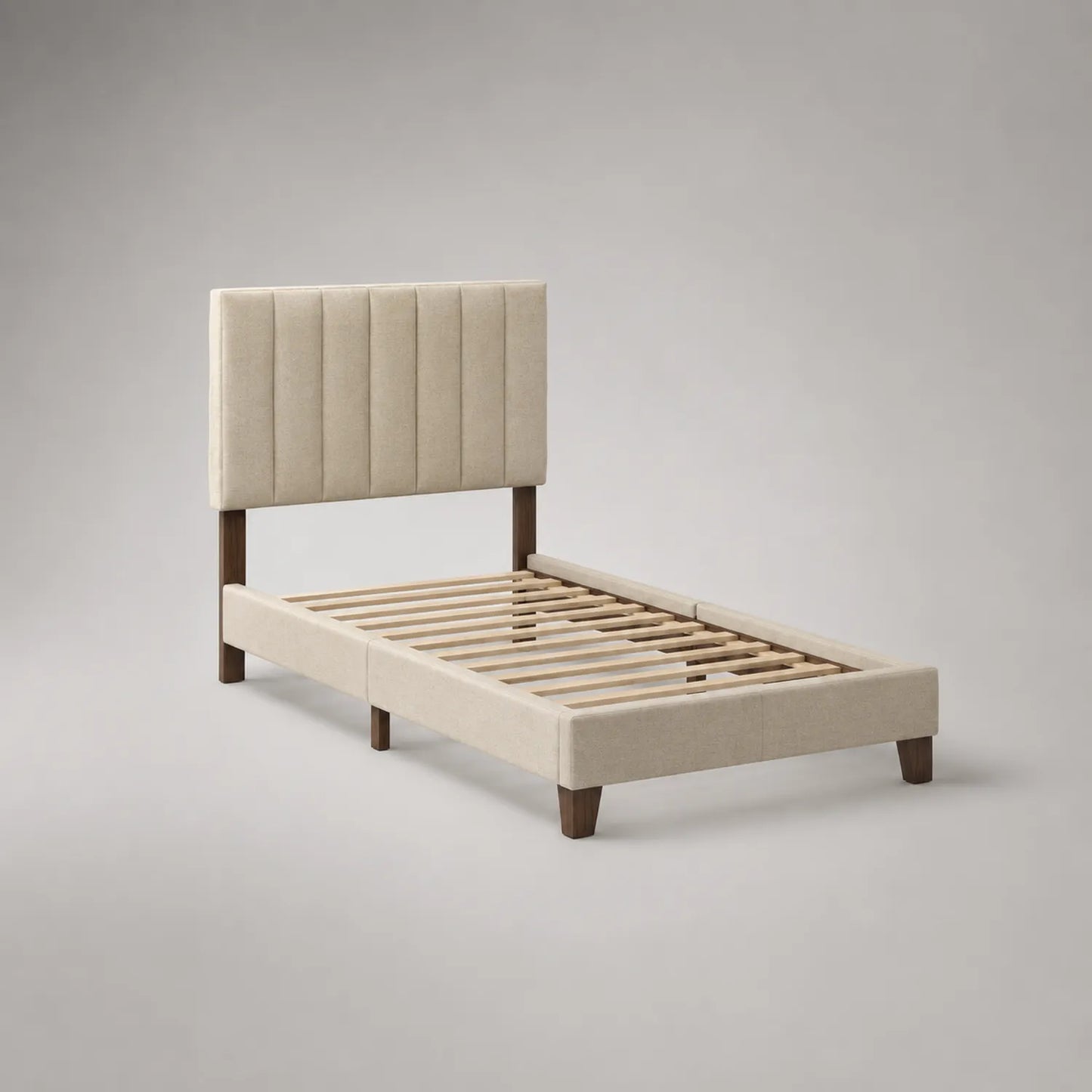 Polsterbett mit Holzrahmen, Beige