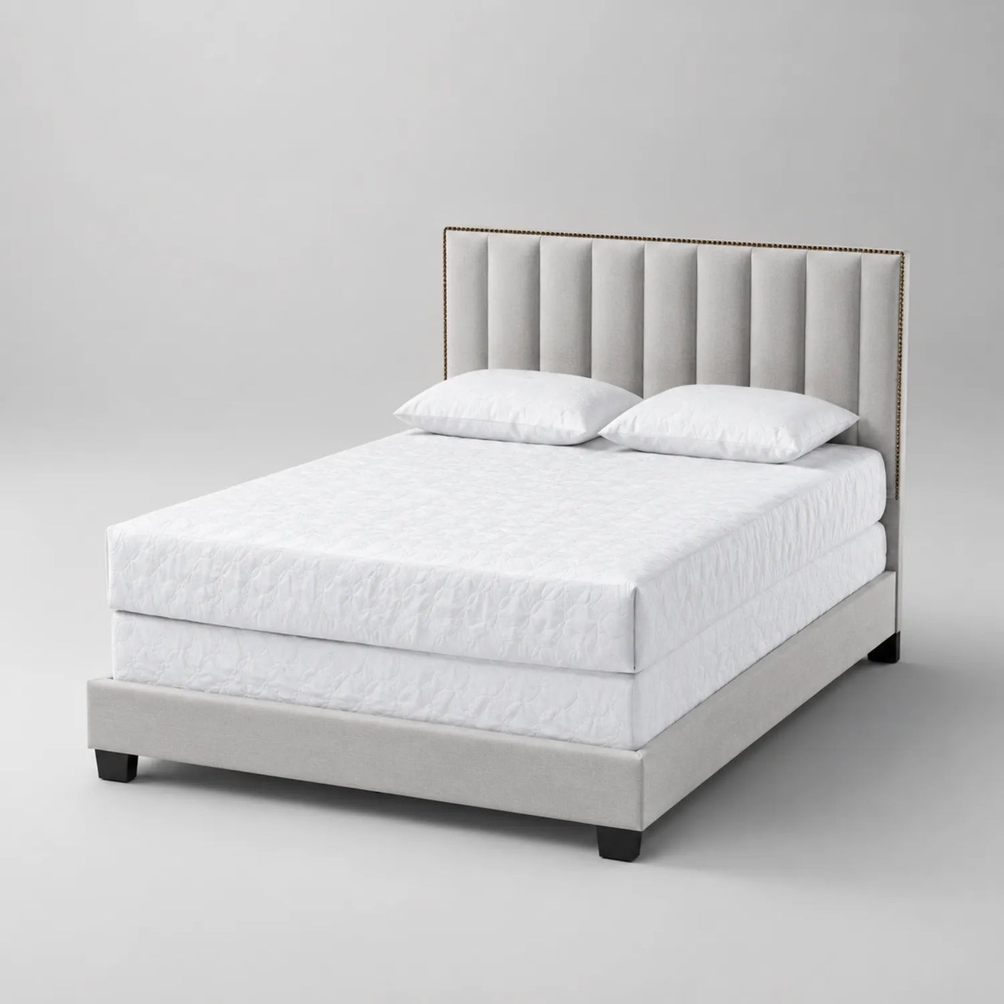 Gepolstertes Bett 200x180 cm mit Kopfteil und Matratze Grau