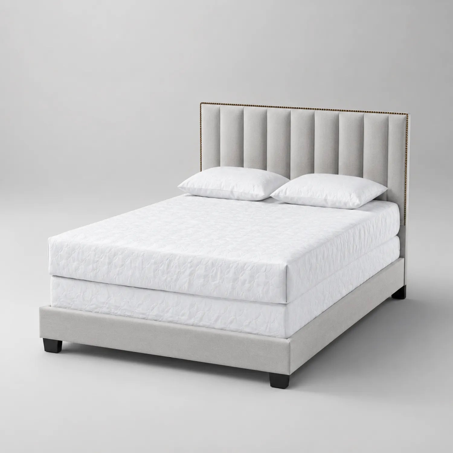 Gepolstertes Bett 200x180 cm mit Kopfteil und Matratze Grau