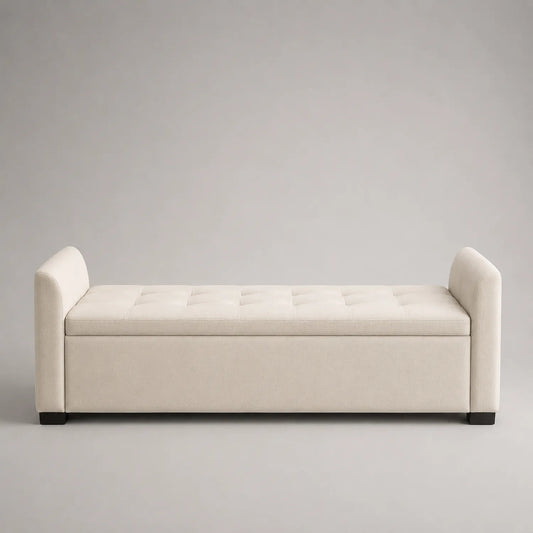 Leinengepolsterte Bank mit Stauraum Beige 150cm