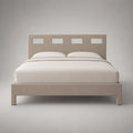 Doppelbett Stoff Beige mit Holzrahmen