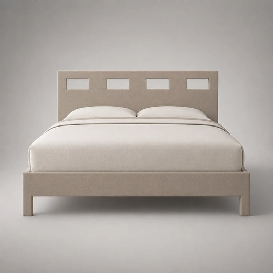 Doppelbett Stoff Beige mit Holzrahmen