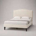 Doppelbett 180x200 cm Leinenstoff Massivholz Creme