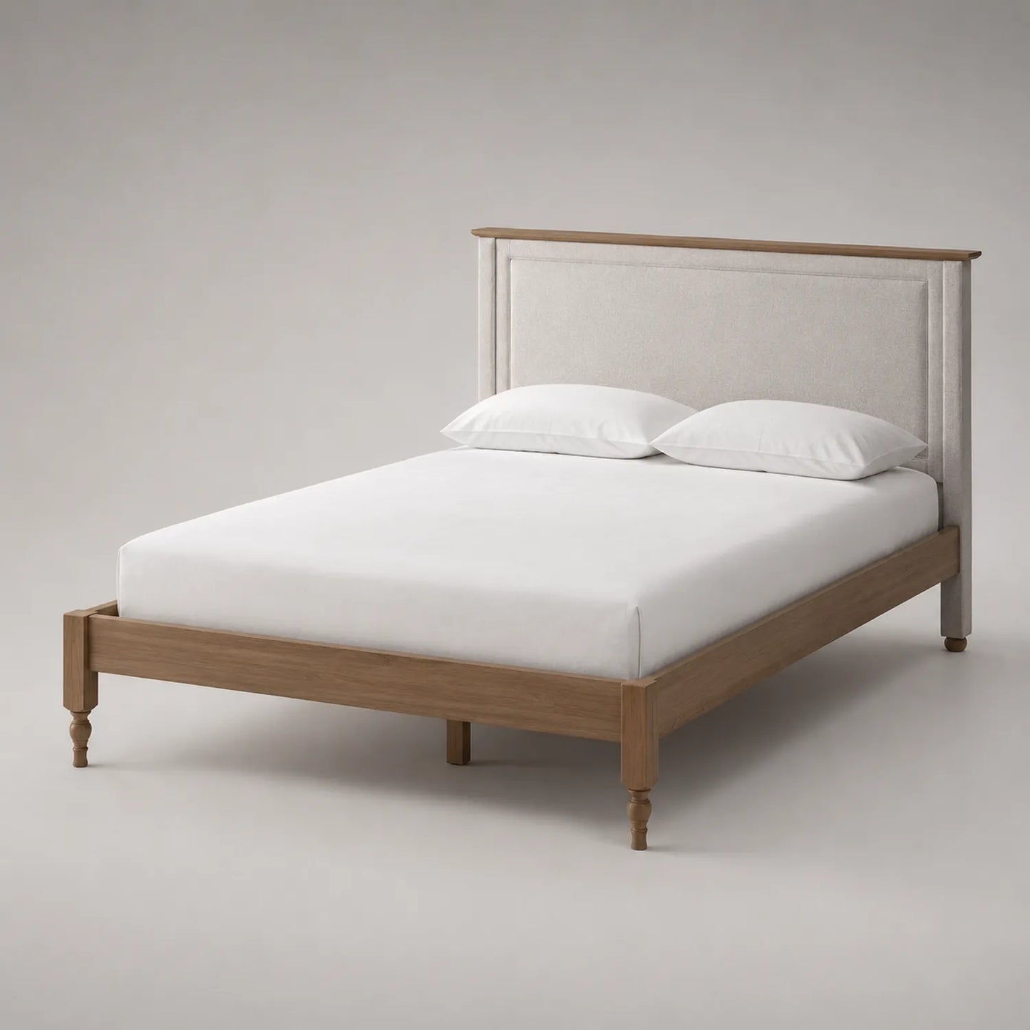 Holzbett mit gepolstertem Kopfteil aus Polyester 200x160 cm Natur/Beige