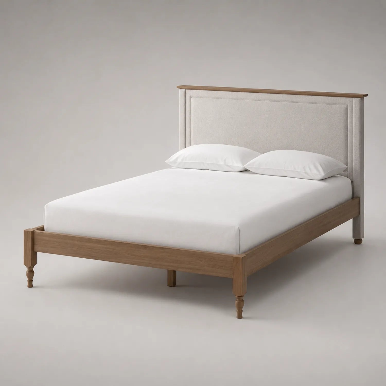 Holzbett mit gepolstertem Kopfteil aus Polyester 200x160 cm Natur/Beige