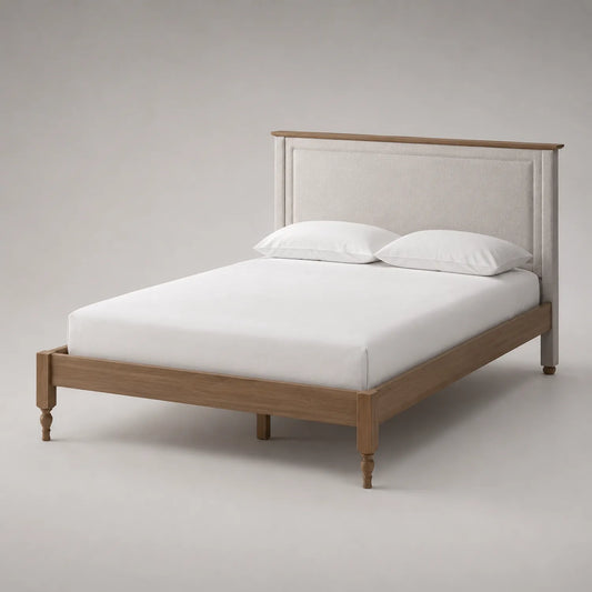 Holzbett mit gepolstertem Kopfteil aus Polyester 200x160 cm Natur/Beige