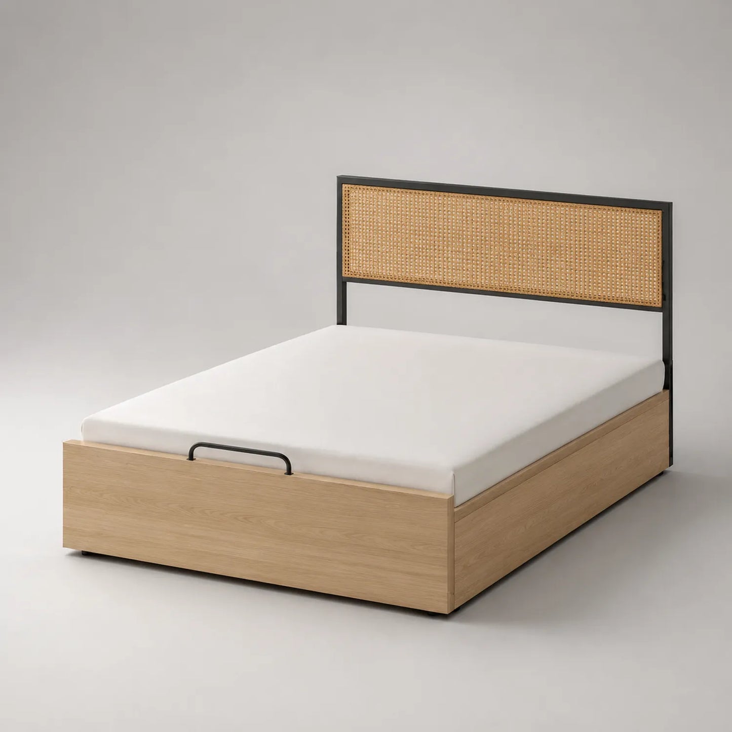 Doppelbett aus Rattan und Eichenholz 200x160cm