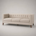 Leinenstoff Sofa mit Holzbeinen, Beige, 3-Sitzer