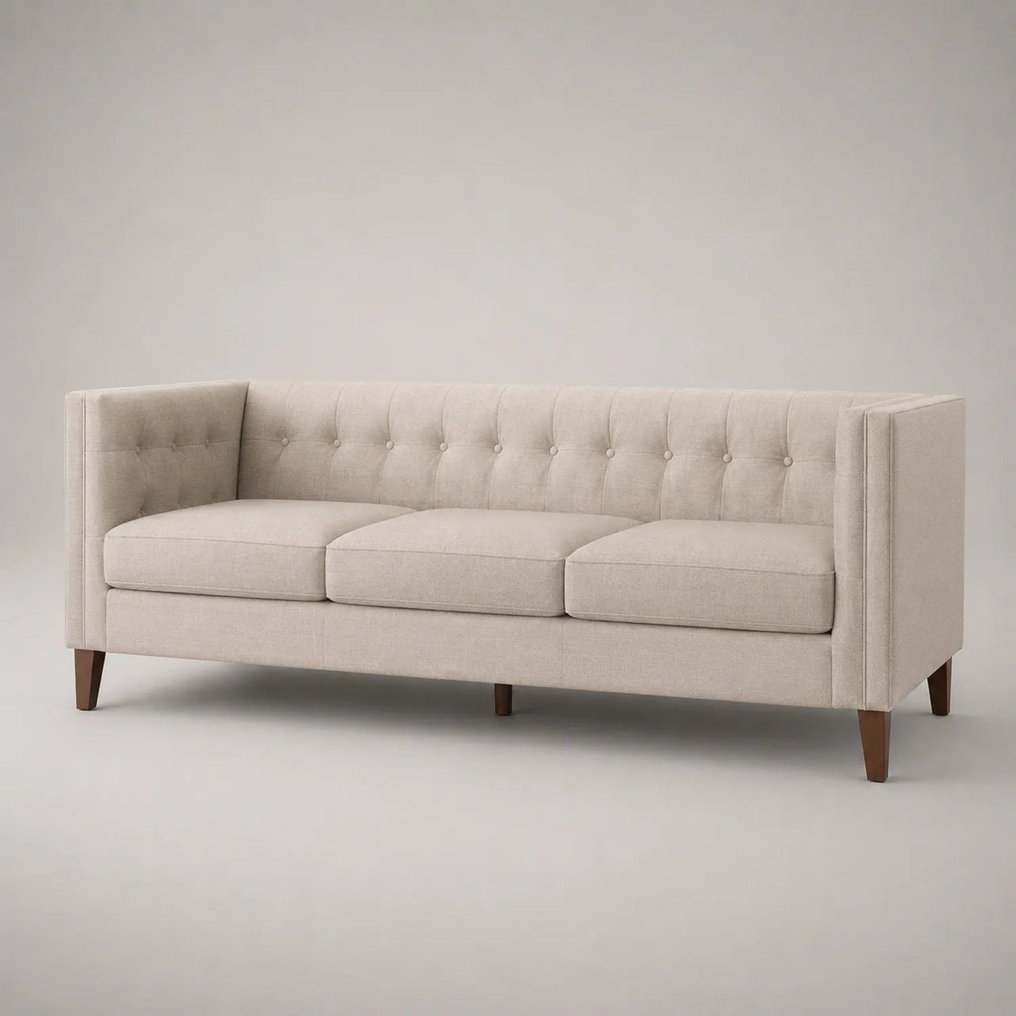 Leinenstoff Sofa mit Holzbeinen, Beige, 3-Sitzer