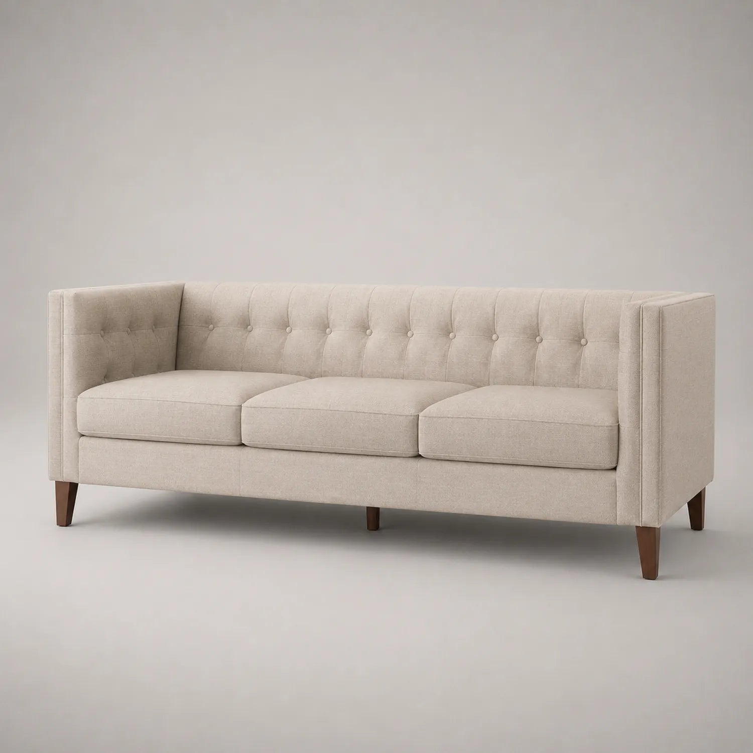 Leinenstoff Sofa mit Holzbeinen, Beige, 3-Sitzer