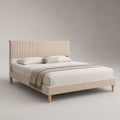Holzbett mit Cordbezug 180x200 cm Beige