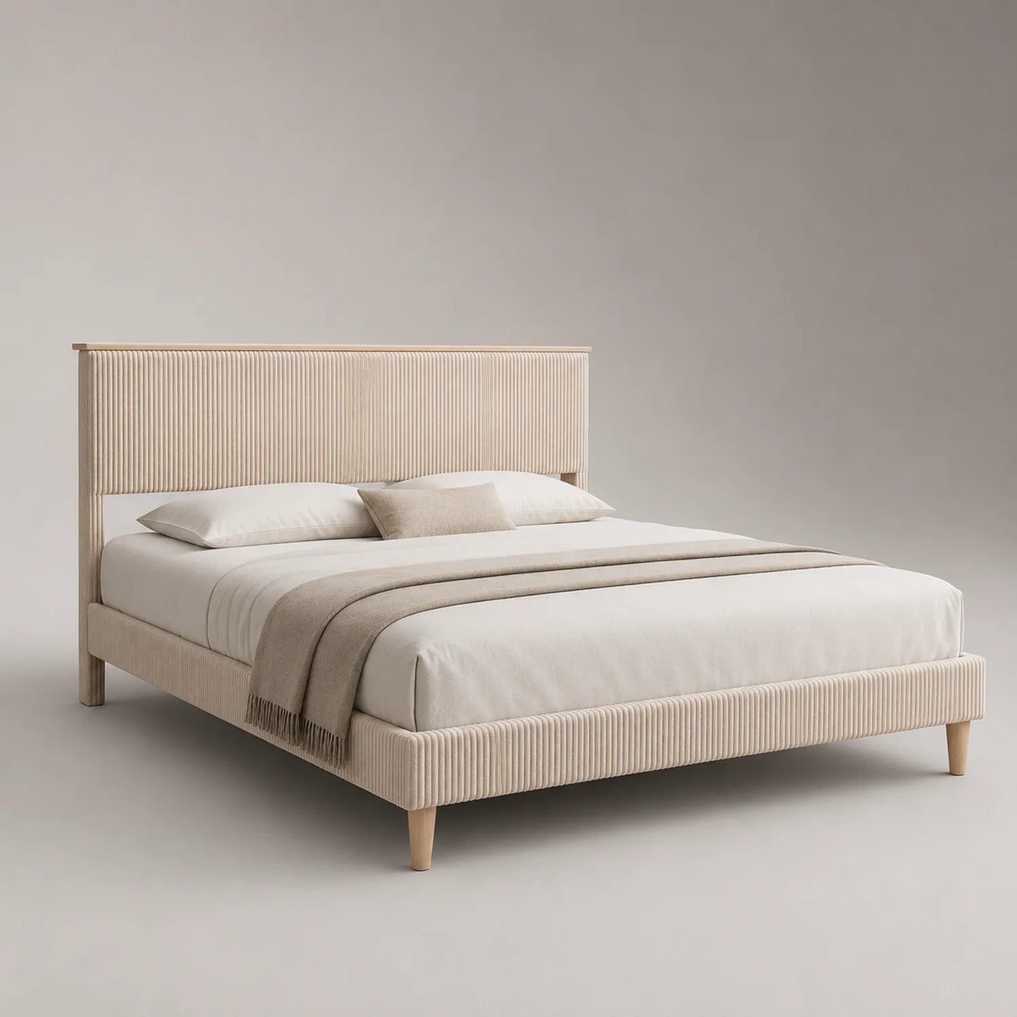 Holzbett mit Cordbezug 180x200 cm Beige