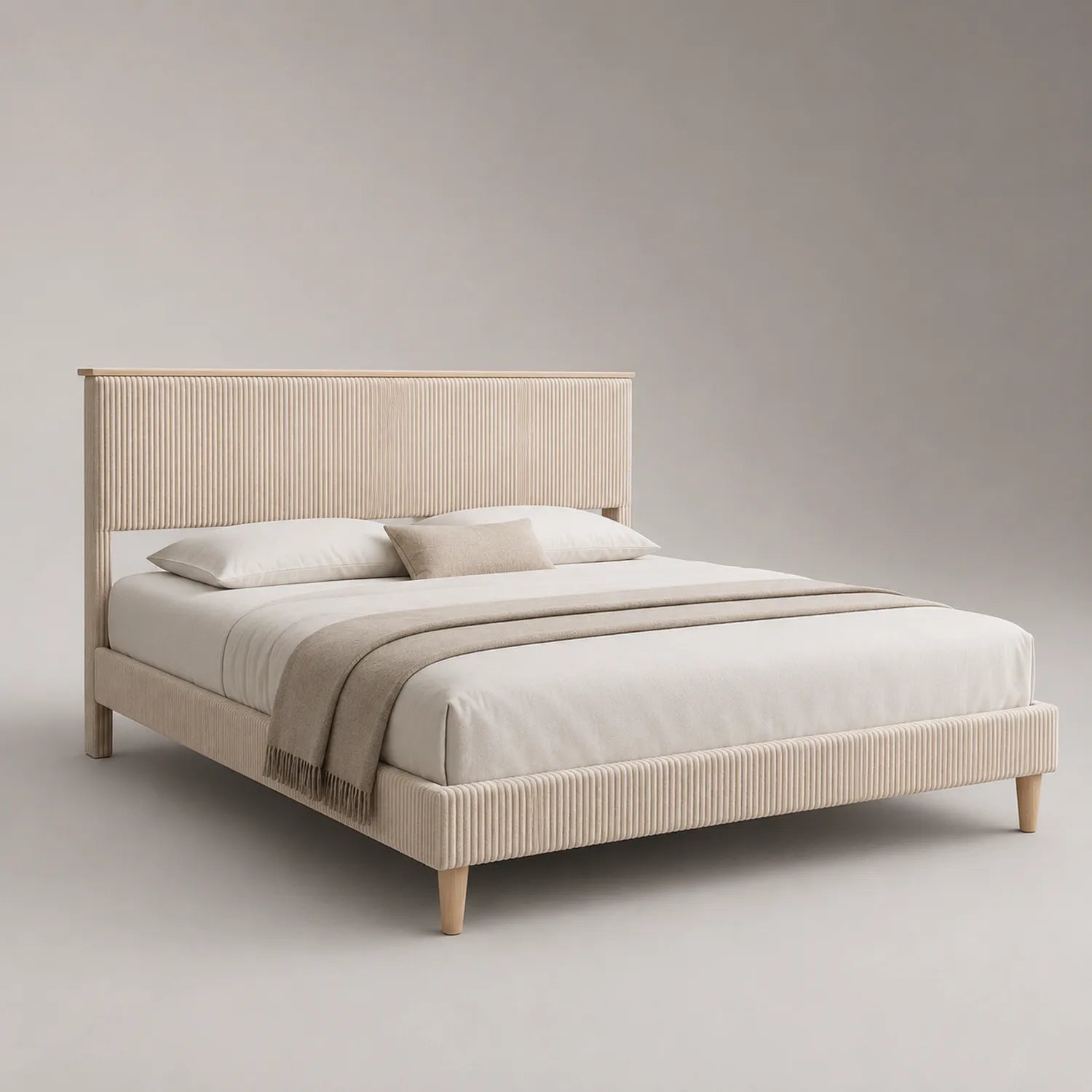 Holzbett mit Cordbezug 180x200 cm Beige