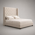 Polsterbett 200x180 cm mit Leinenbezug Beige