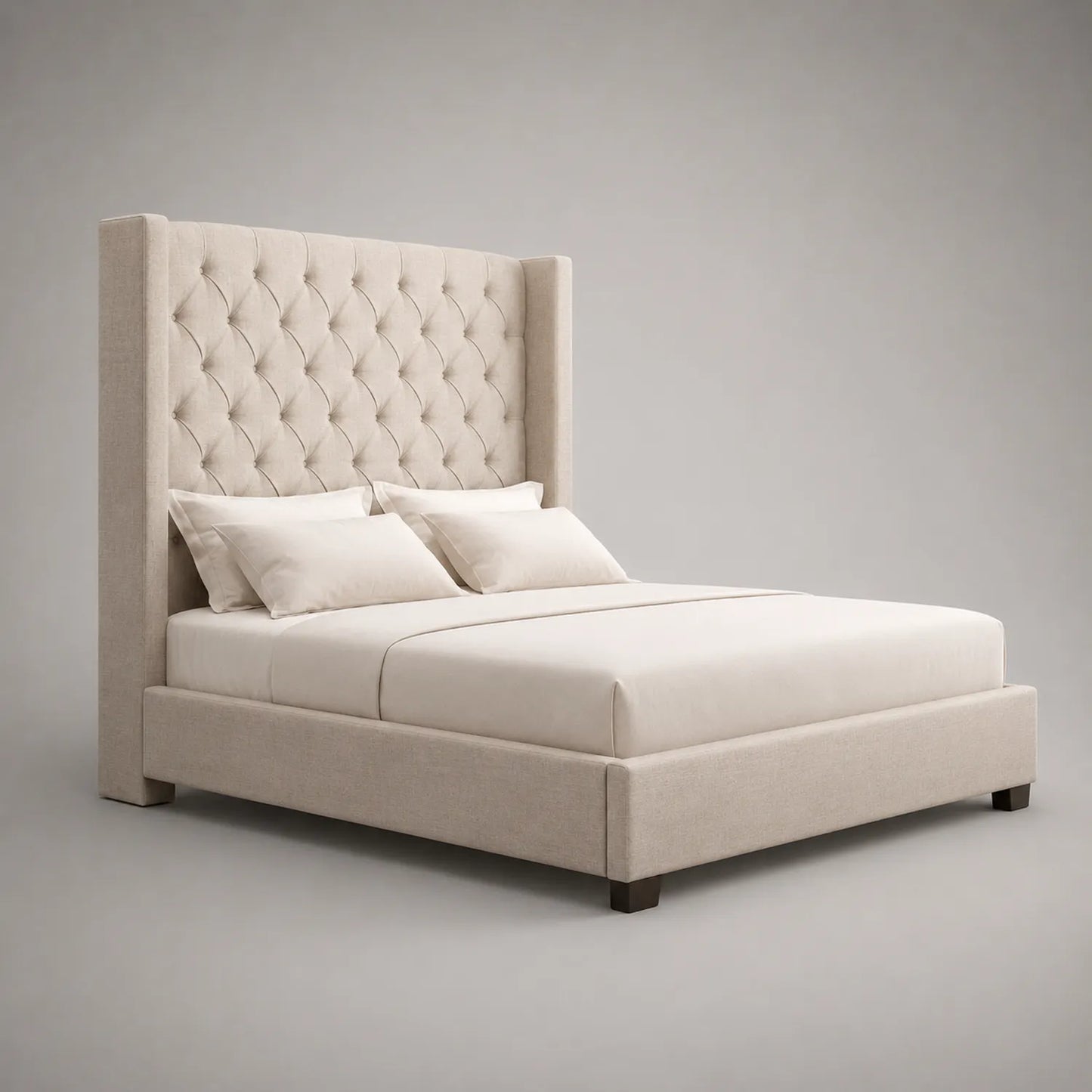 Polsterbett 200x180 cm mit Leinenbezug Beige