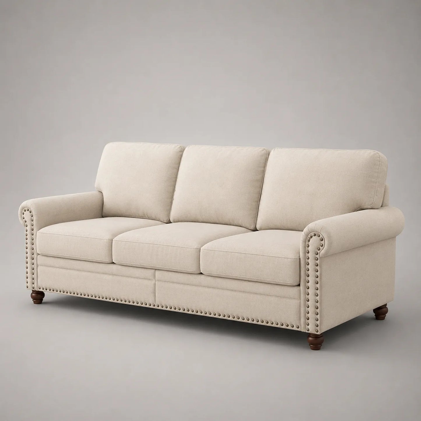 3-Sitzer Sofa aus Baumwollstoff mit Holzbeinen in Beige