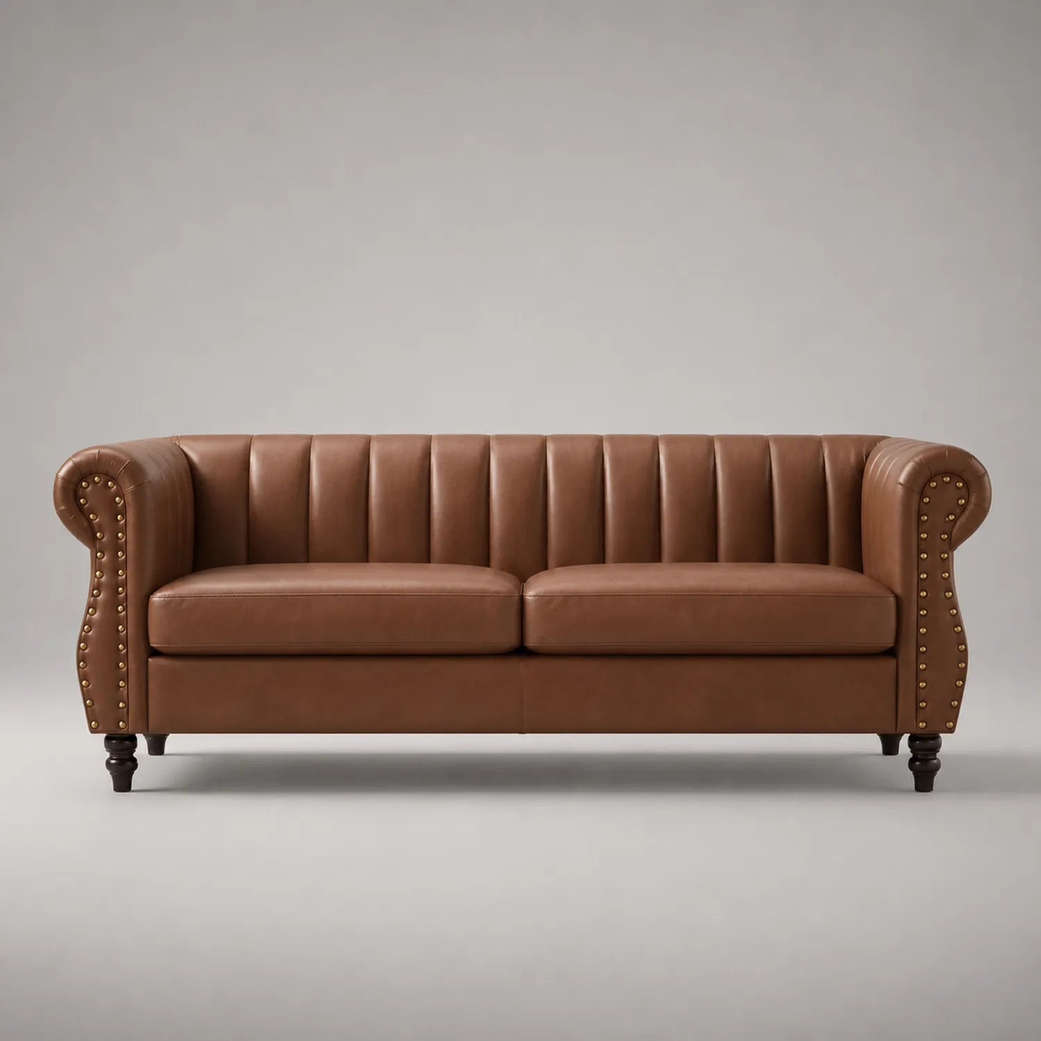 Ledersofa 3-Sitzer Braun mit Nieten 200 cm