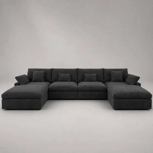 Ecksofa L-Form Dunkelgrau mit Kissen