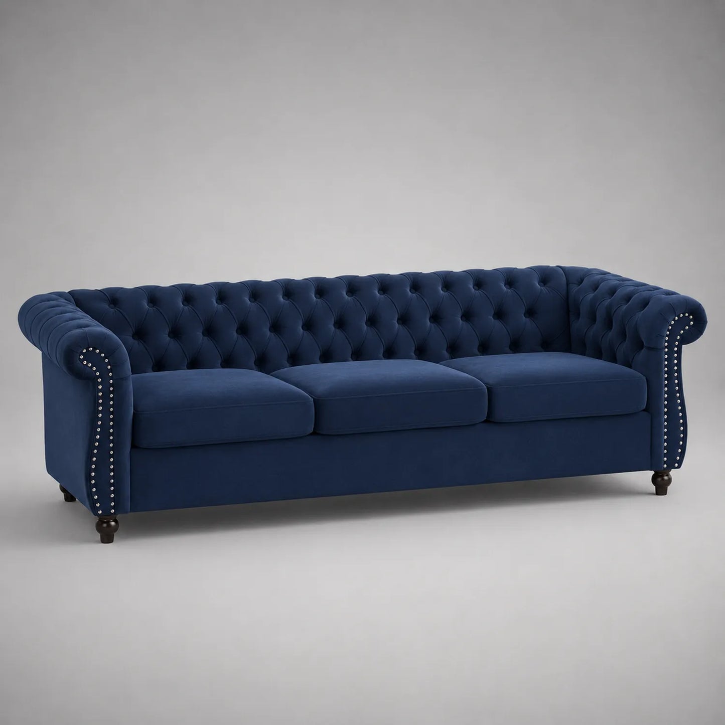 3-Sitzer Sofa Chesterfield Samt Dunkelblau mit Nieten